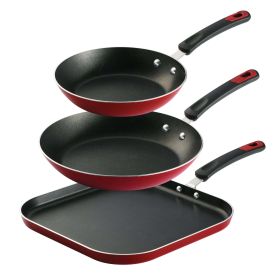 Tramontina Everyday 3 Pieces Aluminum Non-stick Fry Pan and Griddle Set Metallic Red
