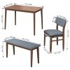 Modern Dining Table Set with 2 Benches and 2 Chairs Fabric Cushion for 6 All Rubber wood Kitchen Dining Table for Dining Room Small Space Grey